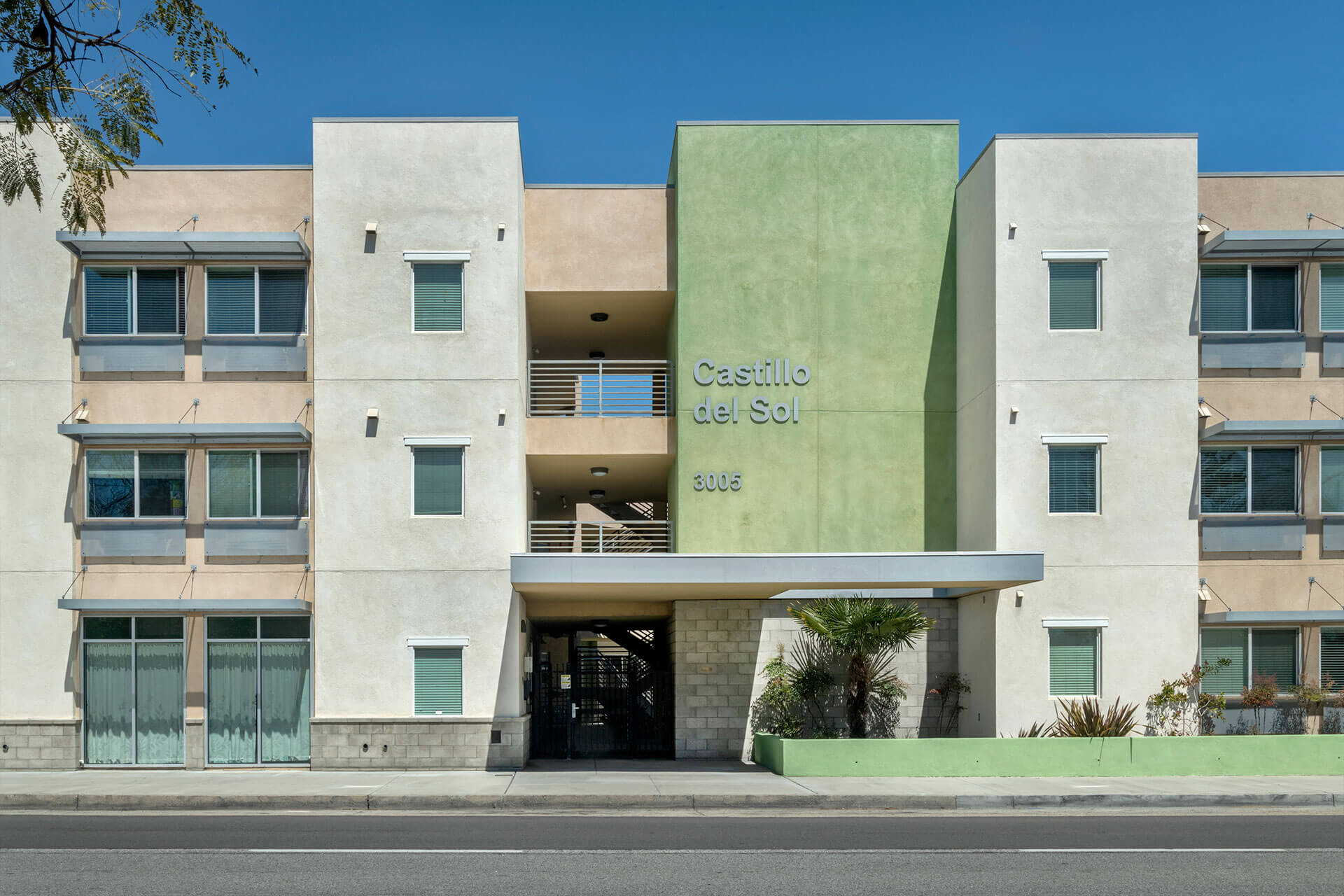 green and white building exterior